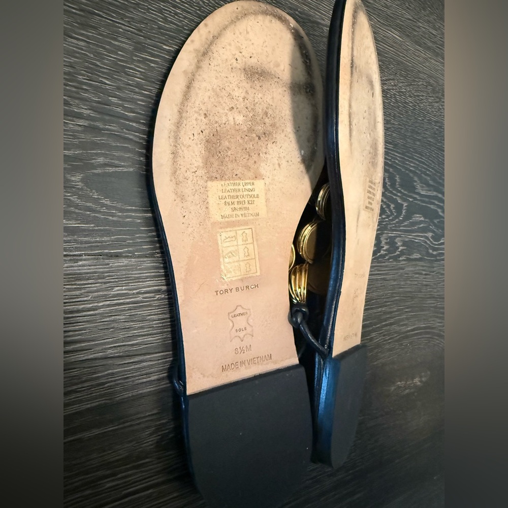 Tory Burch Capri Beaded Black Sandals with Gold Accents - Picture 5 of 7